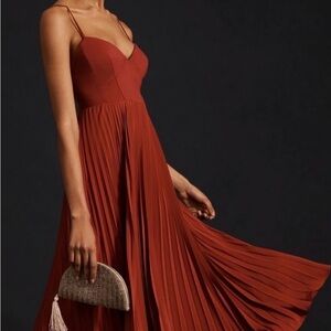 Anthropologie Terracotta Pleated Maxi Dress